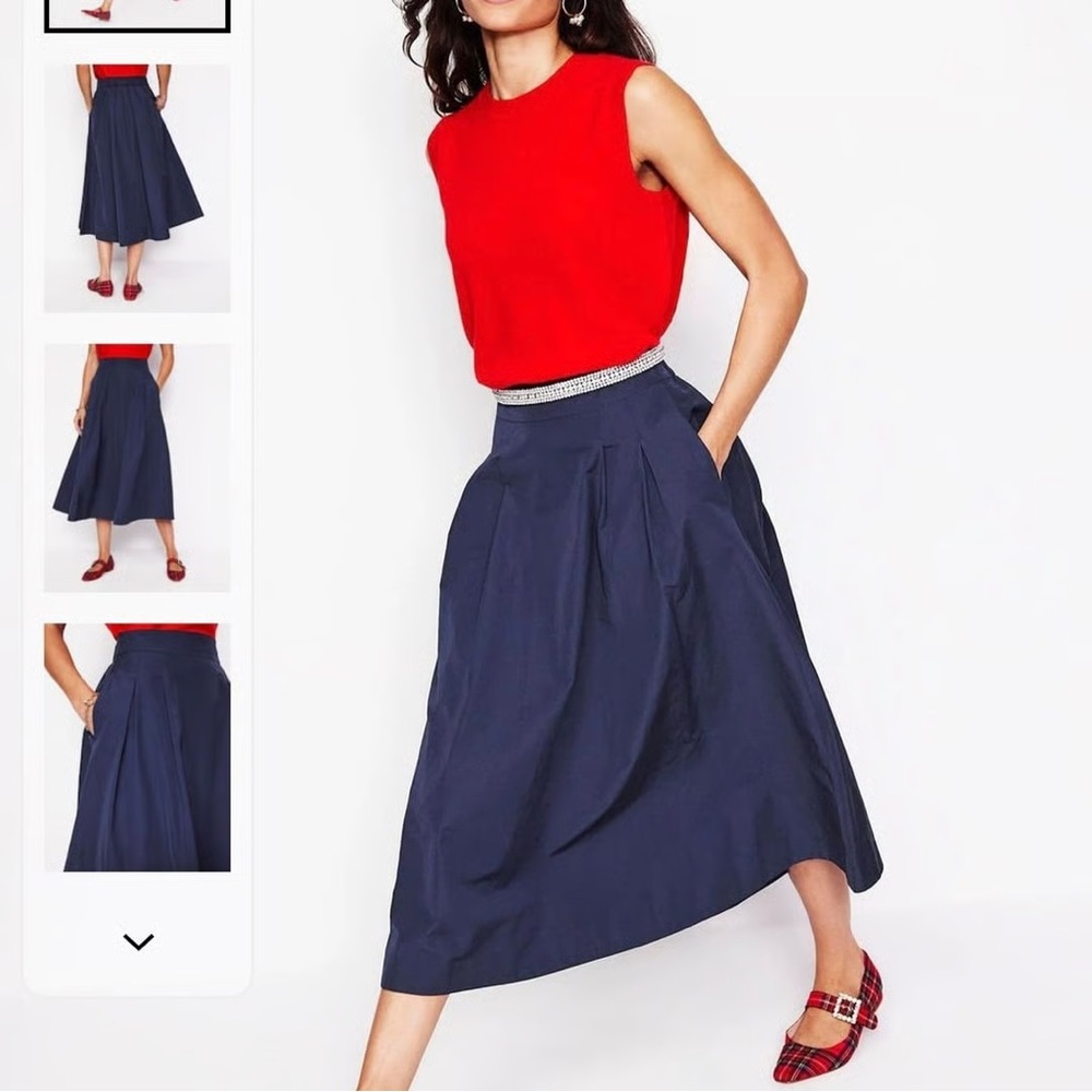 NWT Boden Taffeta Pull On Midi Skirt In Navy Sz 6R - Picture 7 of 9